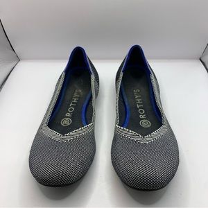 Rothy's The Flat Grey White Birdseye Round Toe Slip On Washable Shoes Women's 7